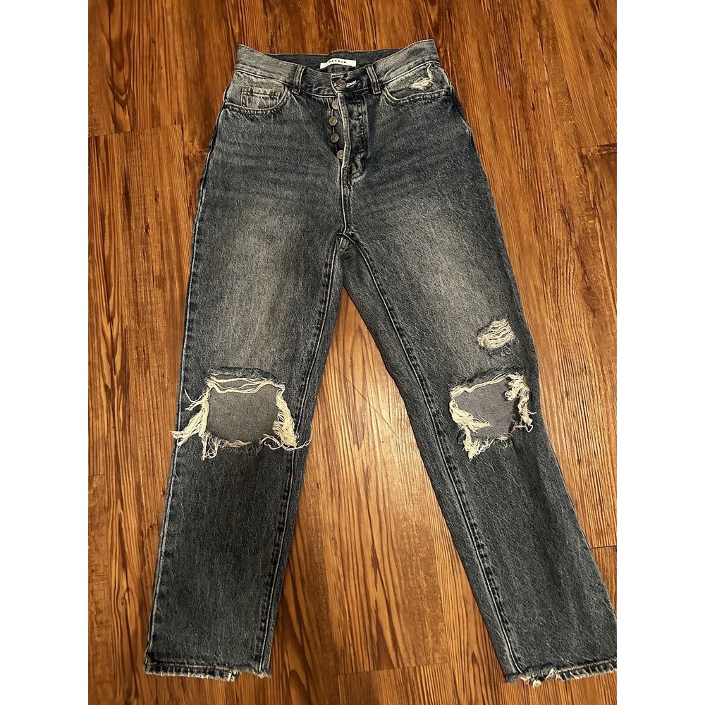 PacSun High Rise Button Fly Distressed Straight Leg Jeans Size 24 Vintage Wash